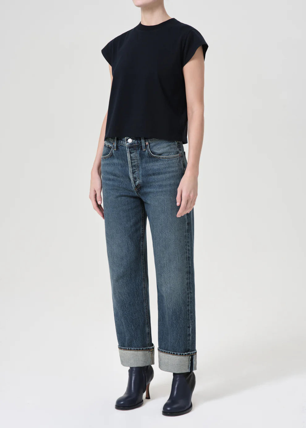 Agolde Bryce Cap Sleeve Tee In Storm