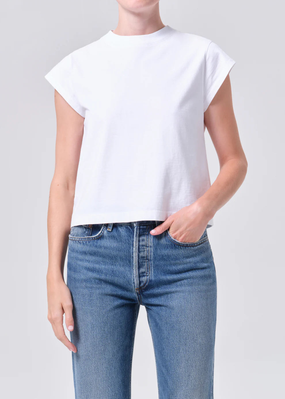 Agolde Bryce Cap Sleeve Tee In White