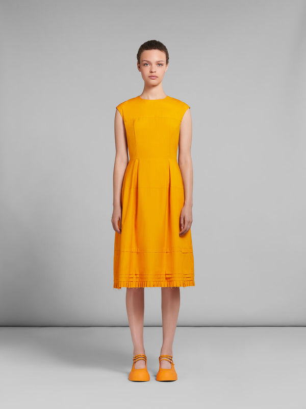 Marni Orange Bio Poplin Midi Dress With Mini Pleats