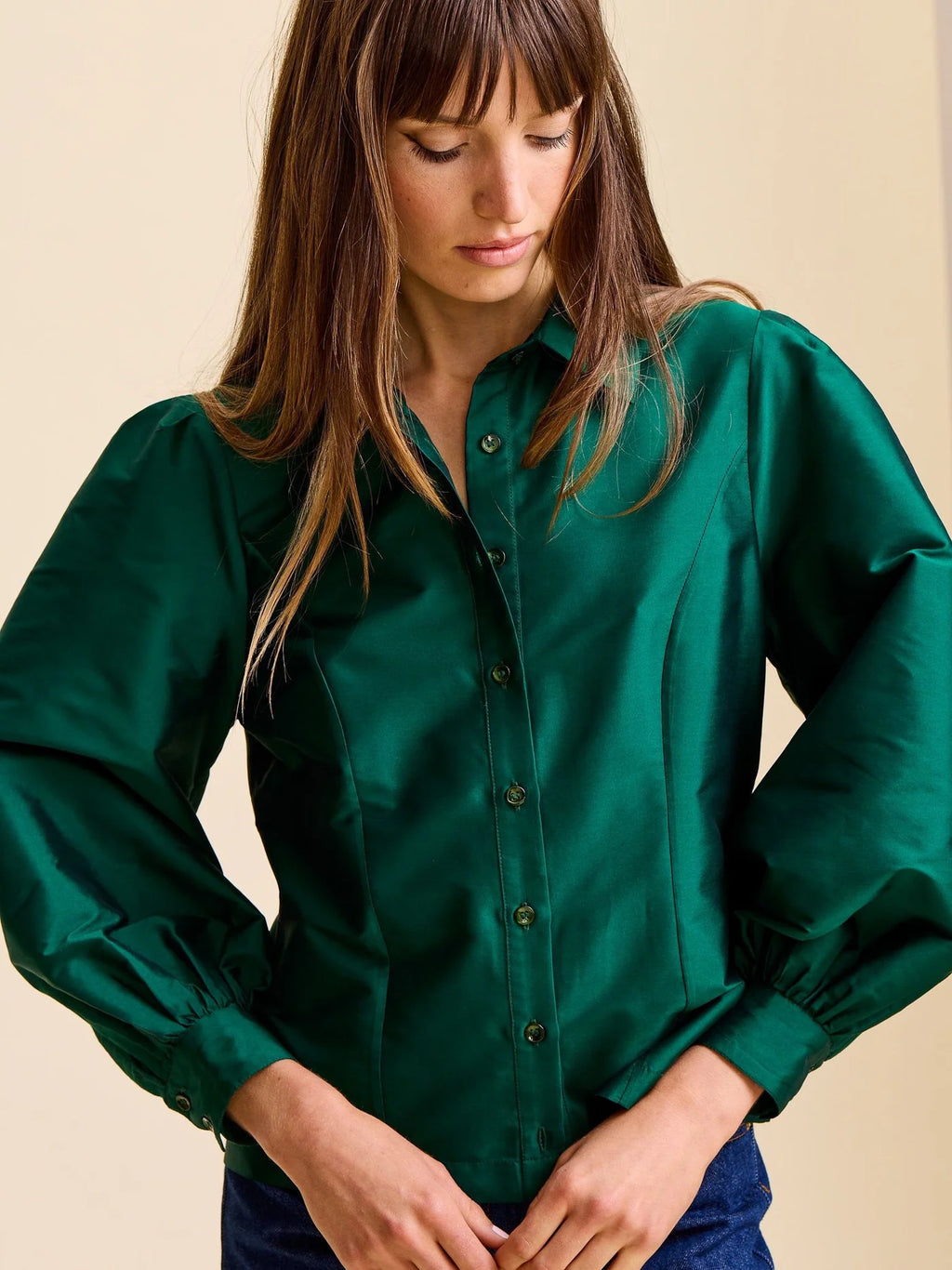 Mille Adeline Top - Evergreen Taffeta