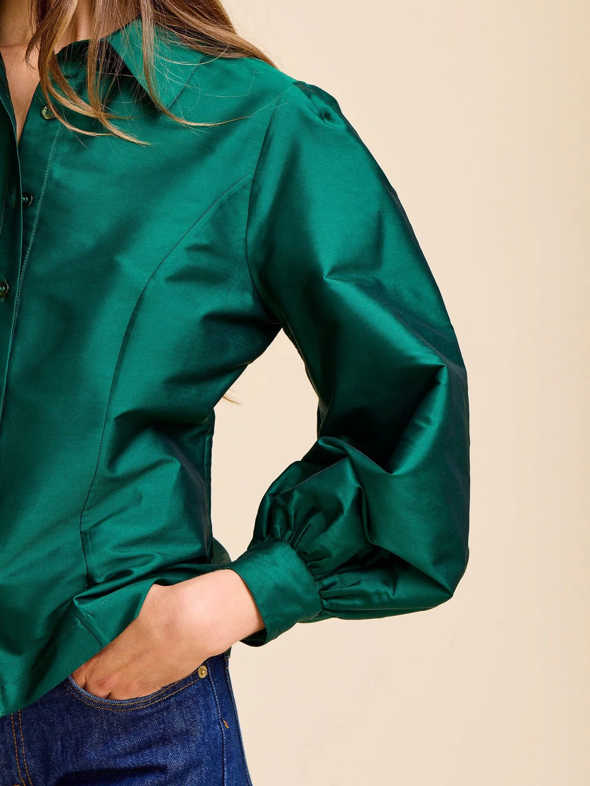Mille Adeline Top - Evergreen Taffeta
