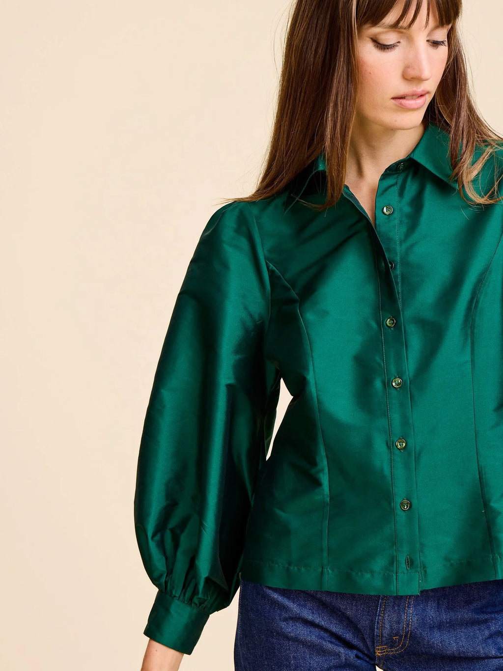 Mille Adeline Top - Evergreen Taffeta