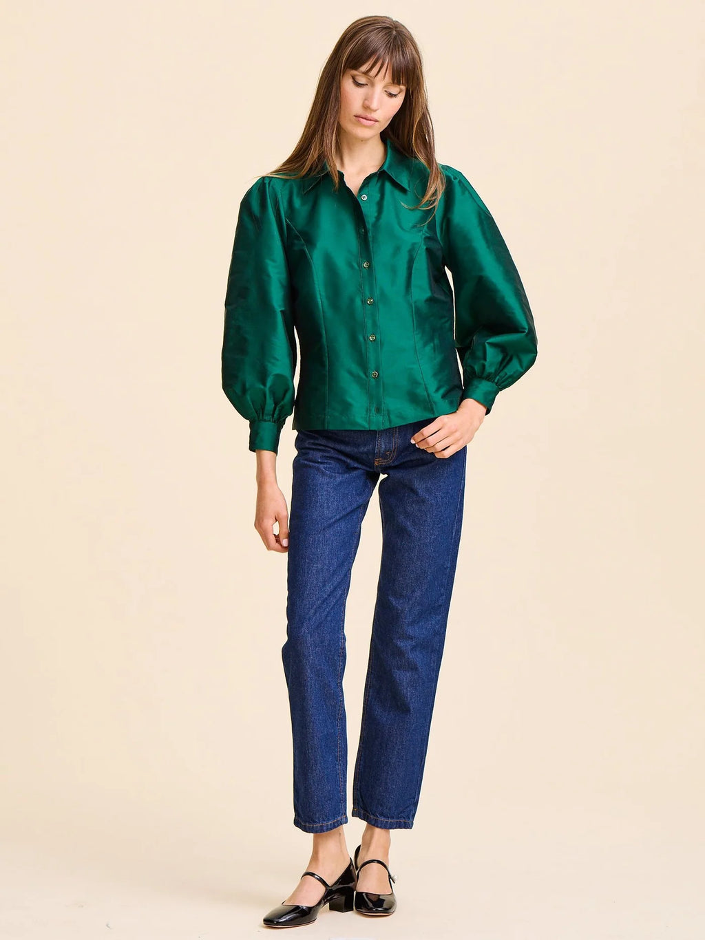 Mille Adeline Top - Evergreen Taffeta