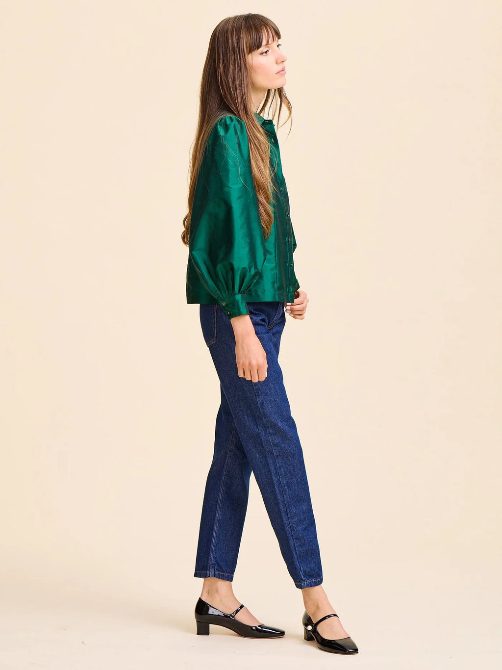 Mille Adeline Top - Evergreen Taffeta