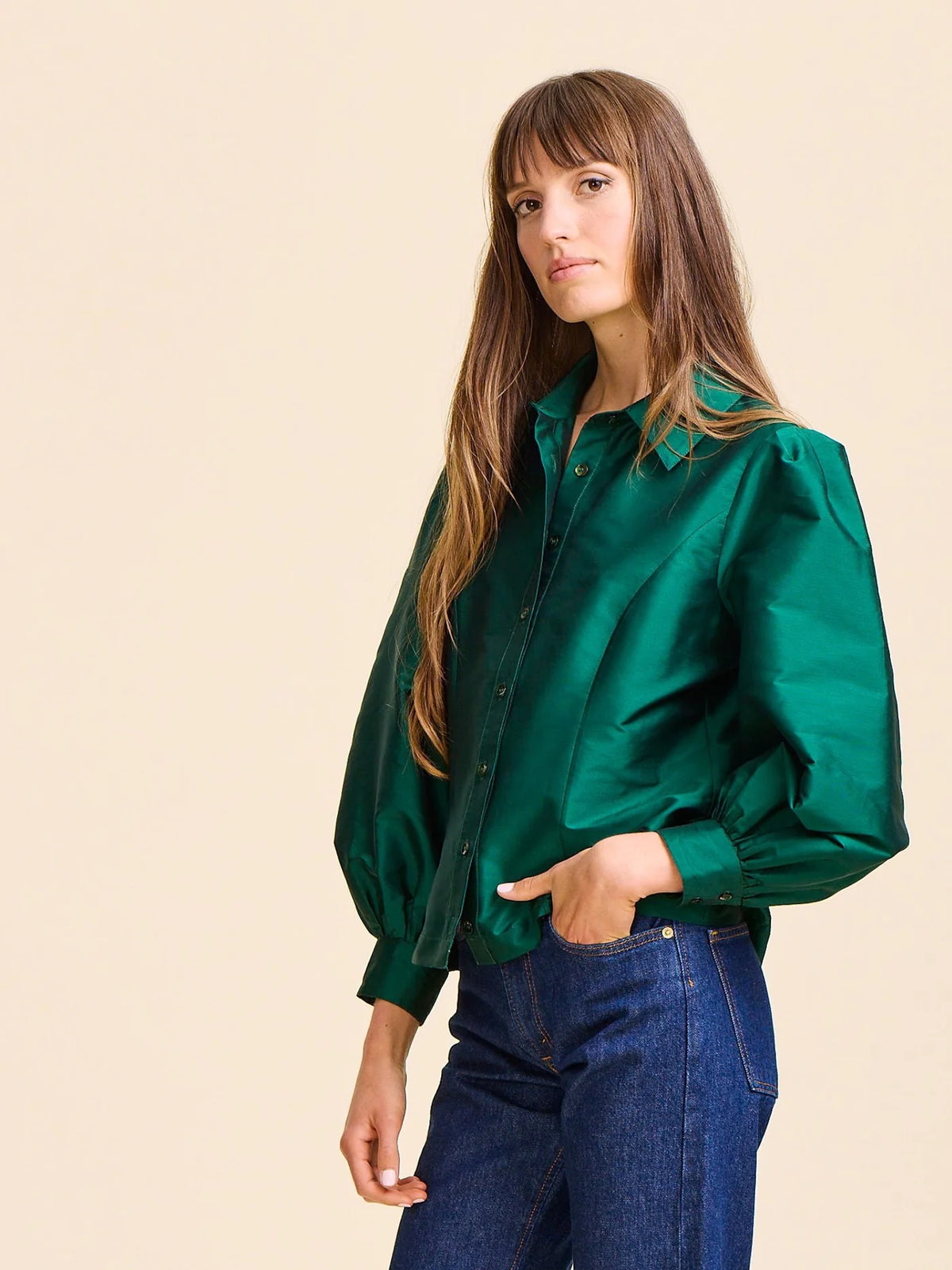 Mille Adeline Top - Evergreen Taffeta