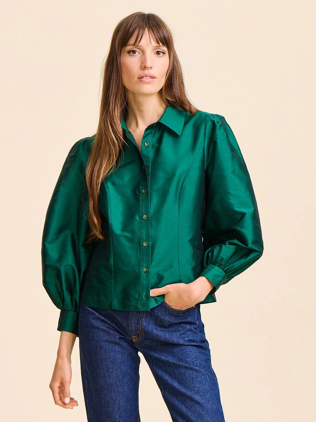 Mille Adeline Top - Evergreen Taffeta