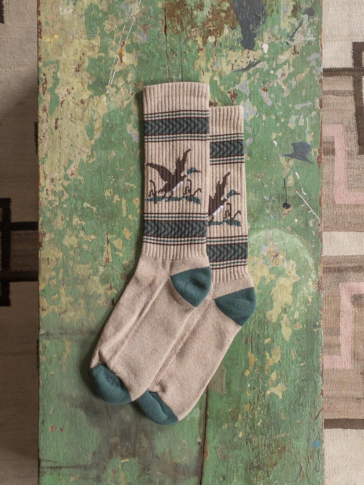 Wythe Recycled Cotton Jacquard Socks- Mallard Flight