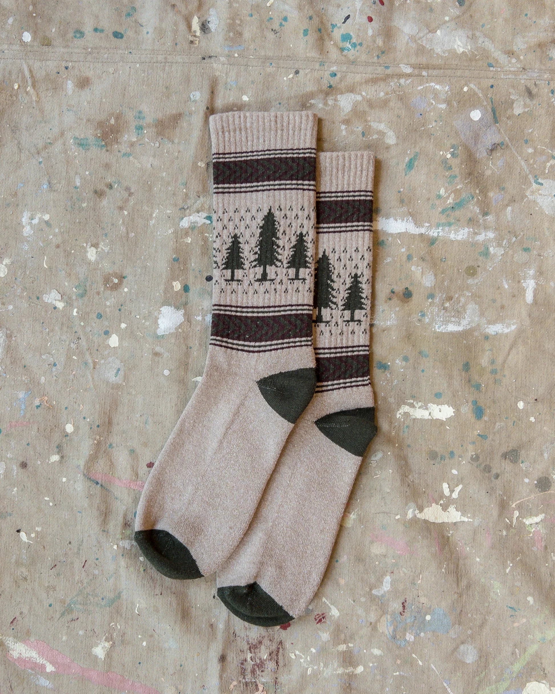 Wythe Recycled Cotton Jacquard Socks- Evergreen Pines