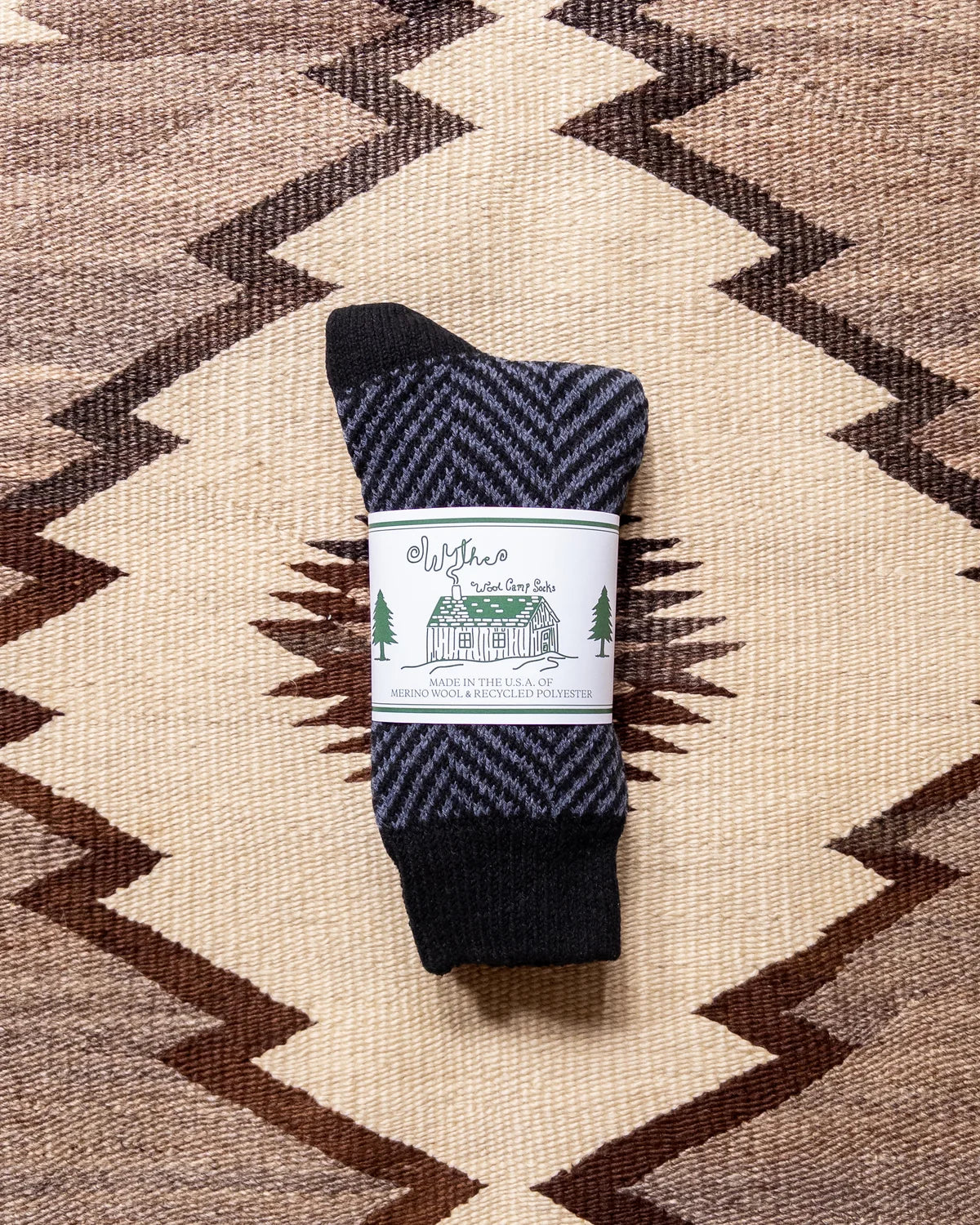 Wythe Recycled Wool Herringbone Socks  - Navy
