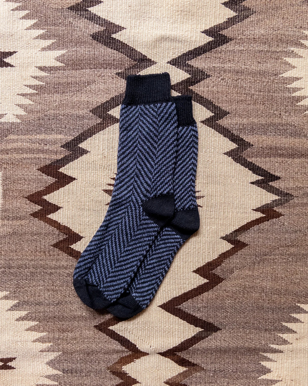 Wythe Recycled Wool Herringbone Socks  - Navy