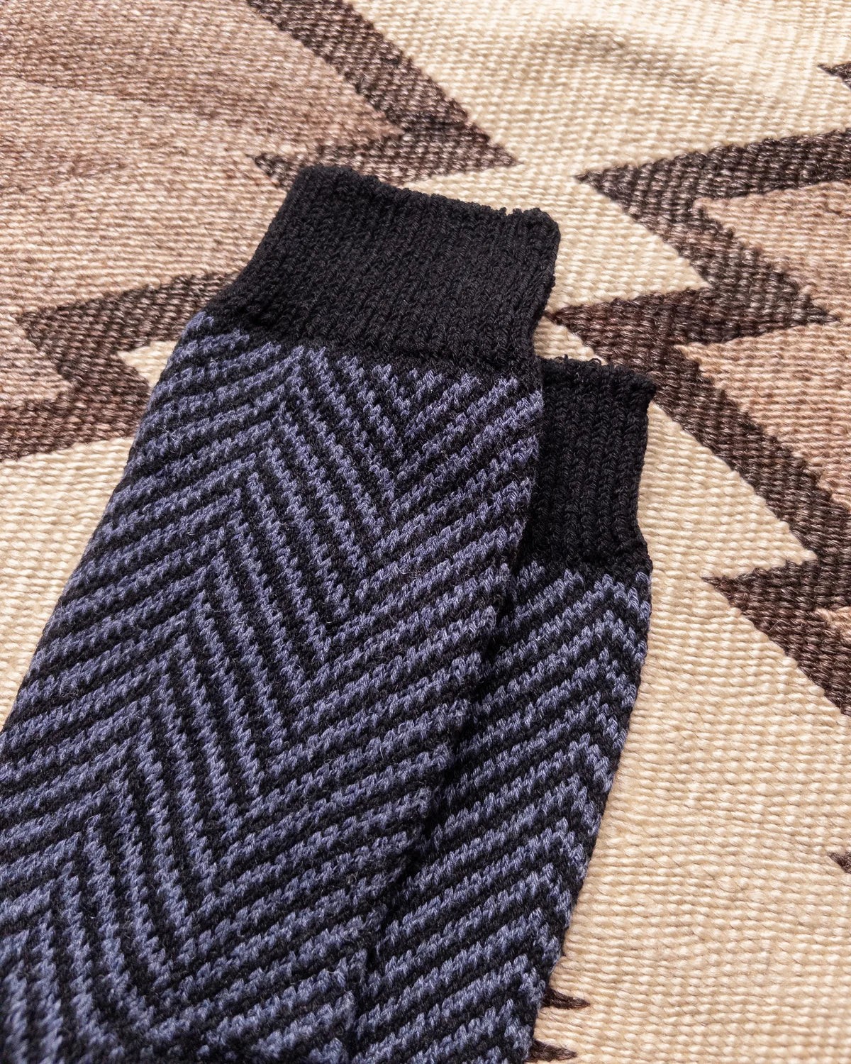 Wythe Recycled Wool Herringbone Socks  - Navy