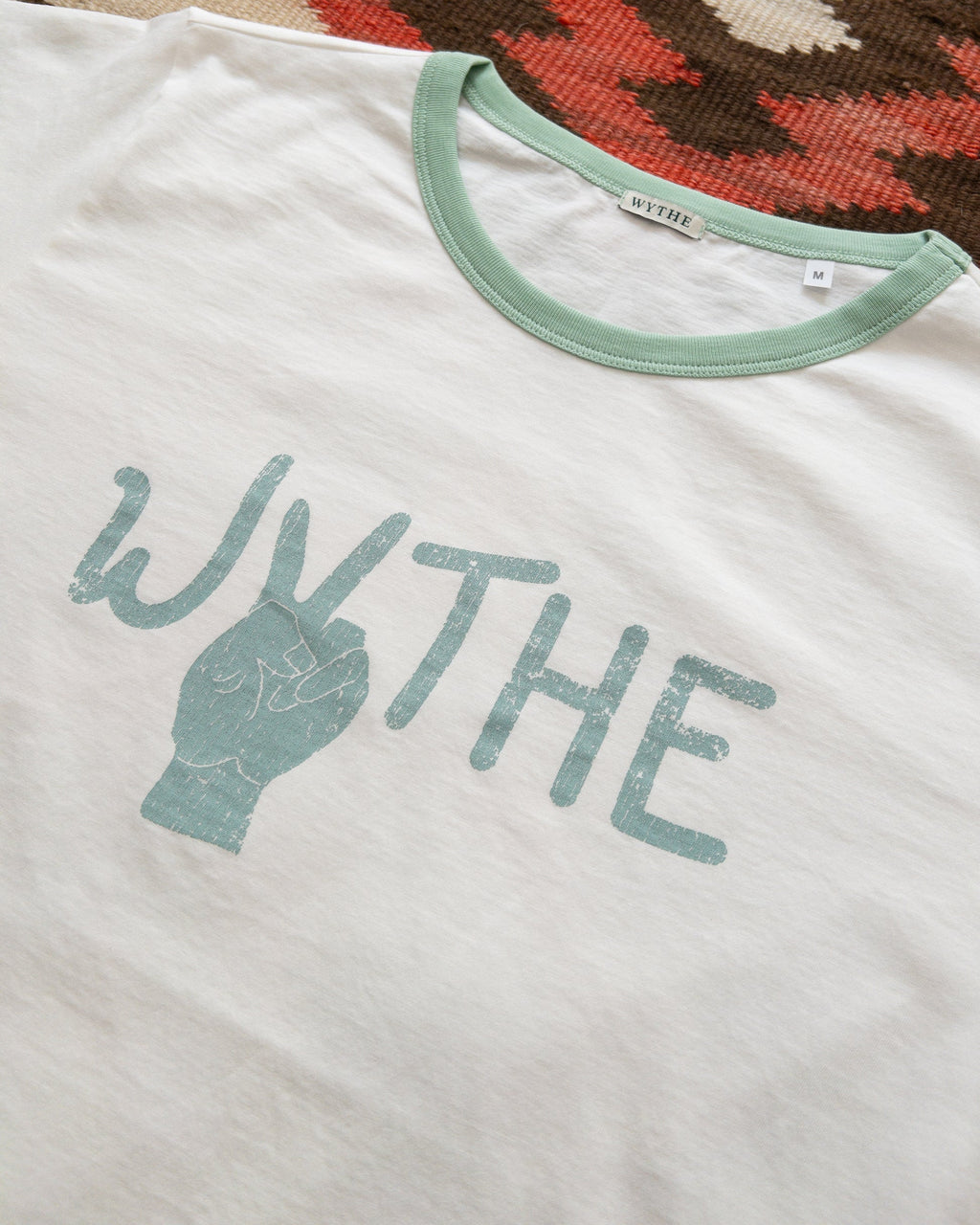 Wythe "Peace" Print Tubular Ringer T-Shirt - Celadon