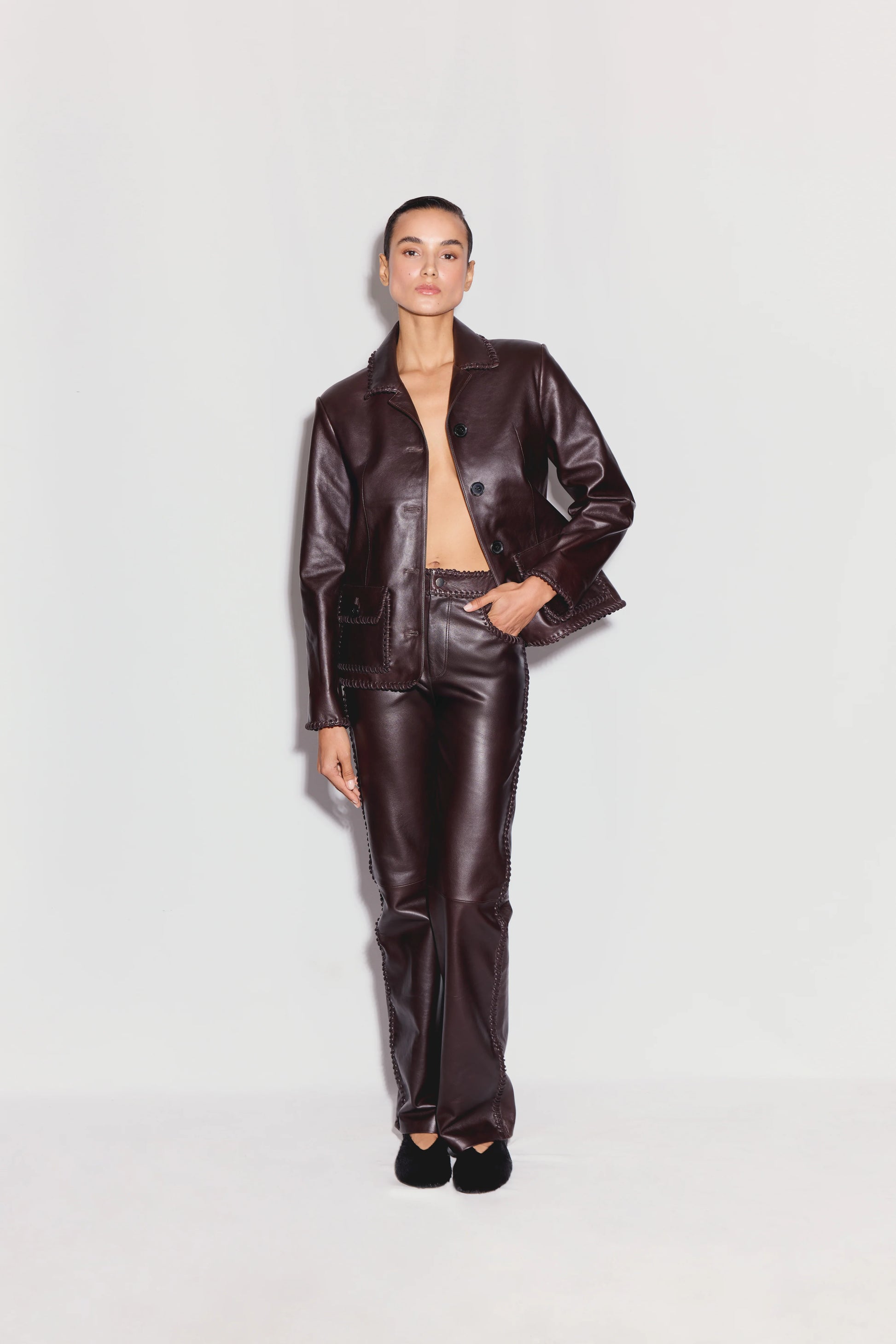 ANIM Devon Collared Leather Jacket - Black