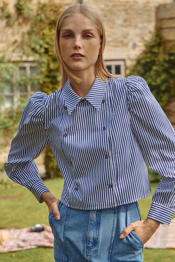 Hunter Bell Annette Shirt in Navy Stripe