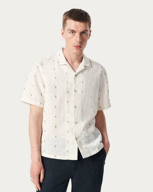 Rag & Bone Avery Embroidered Camp Shirt - White Remi Stripe