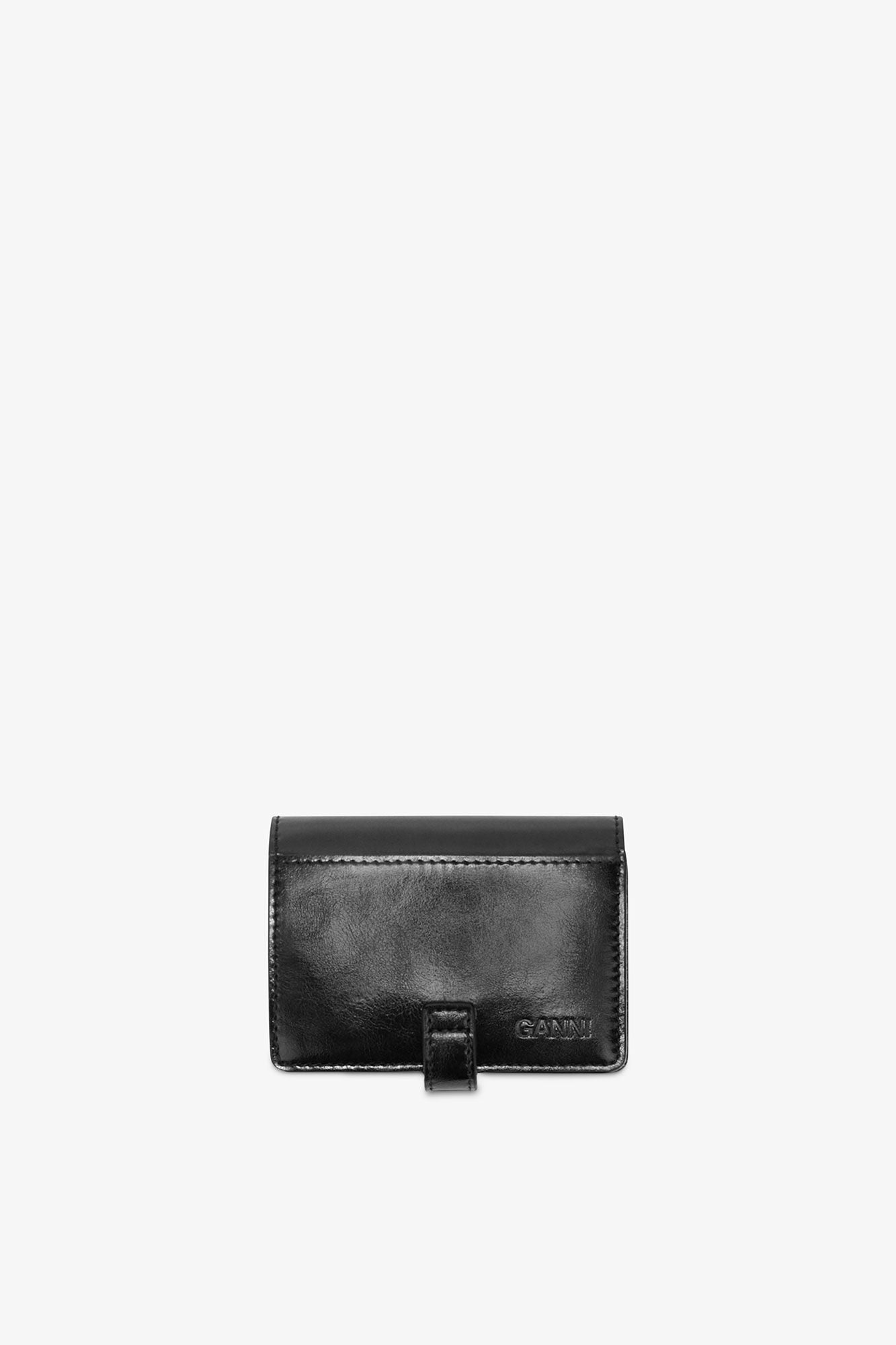 Ganni Sue Slim Card Holder with Flap - Black