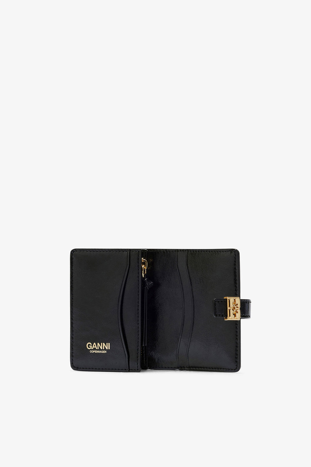 Ganni Sue Slim Card Holder with Flap - Black