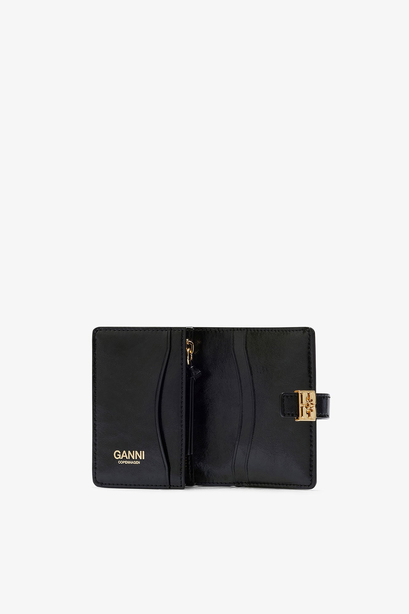 Ganni Sue Slim Card Holder with Flap - Black