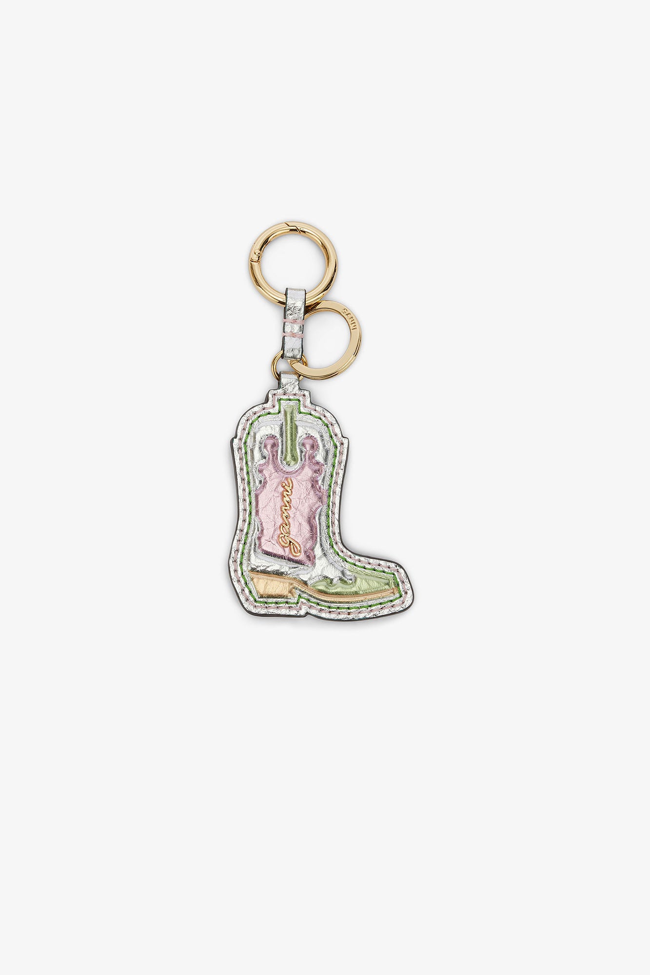 Ganni Western Boot Keyring in Metallic