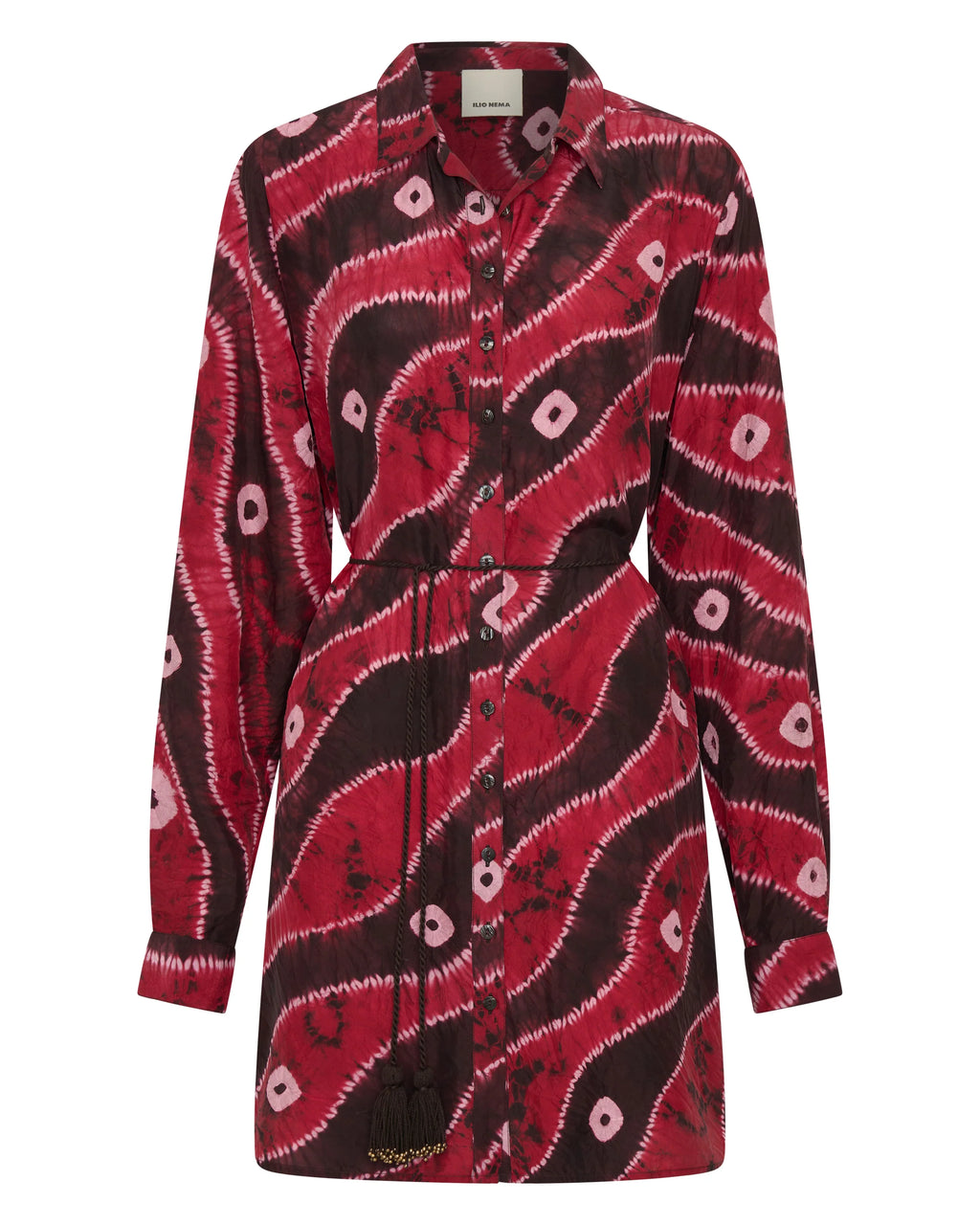 Ilio Nema Arion Hand Dyed Silk Shirtdress - Red Tie-Dye