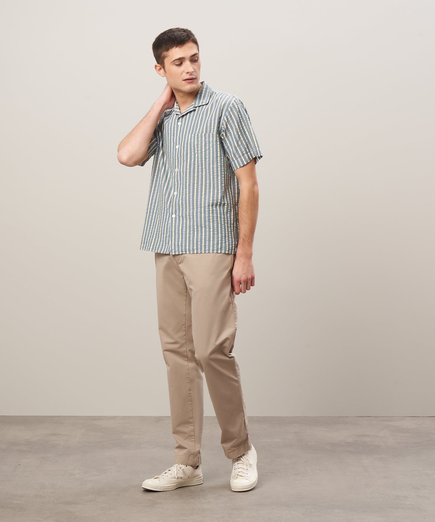 Hartford Men's Woven Palm Shirt - Green Seersucker