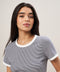 Hartford Teina Knit T-Shirt- Ecru/ Navy
