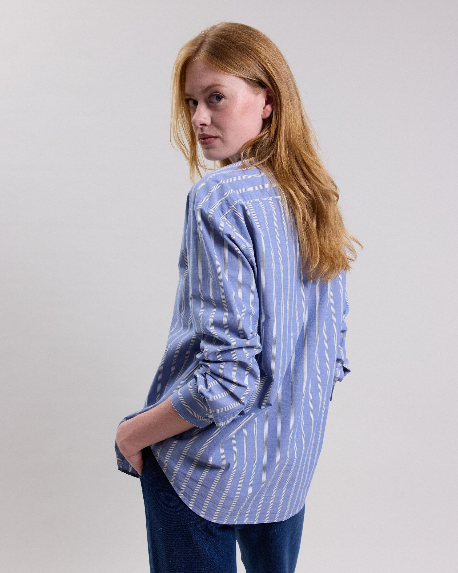 Hartford Cinema Striped Cotton Poplin Shirt - Blue