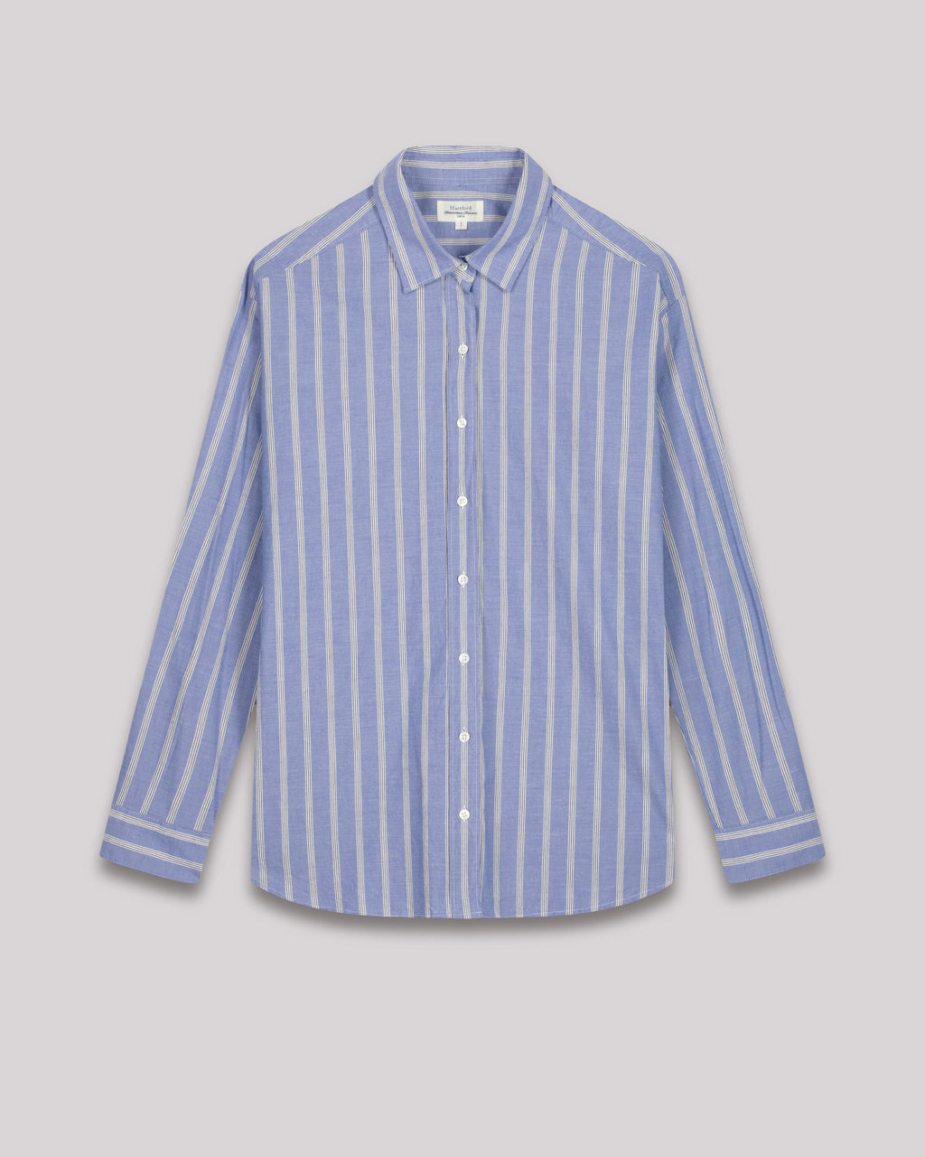 Hartford Cinema Striped Cotton Poplin Shirt - Blue