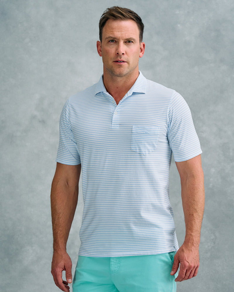 B. Draddy Tommy Polo Stripe Peruvian Pima Cotton  - White/Batik