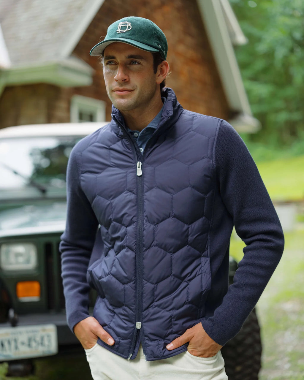 B. Draddy Cooper Merino Down Quilted Sweater Jacket  - Navy