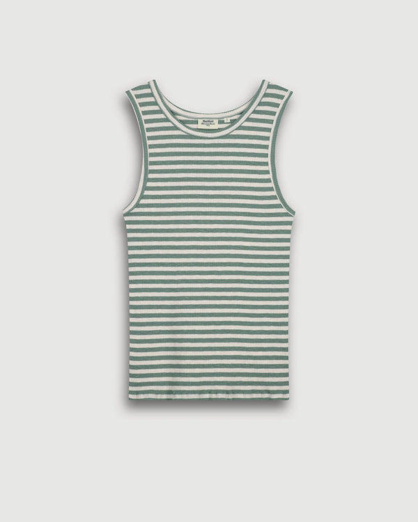 Hartford Tenest Women's Off-White & Agave Green Striped Ribbed Cotton Tank Top