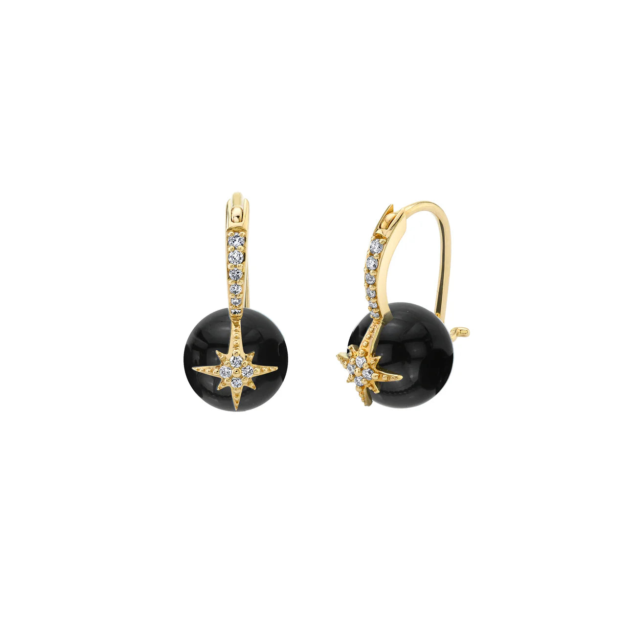 Sydney Evan Gold & Diamond Starburst Onyx Earrings