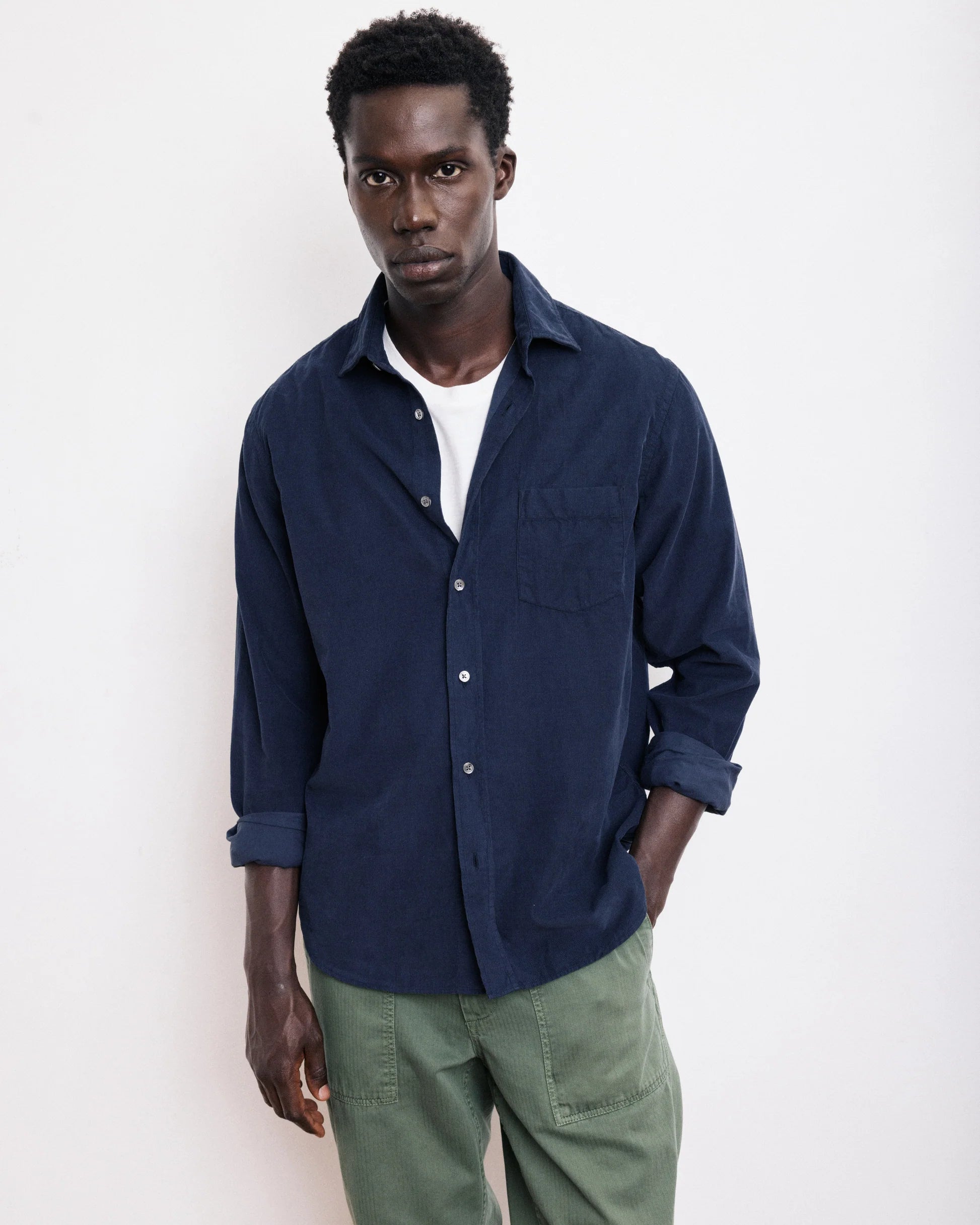 Hartford Paul Men's Navy Blue Thin Corduroy Shirt