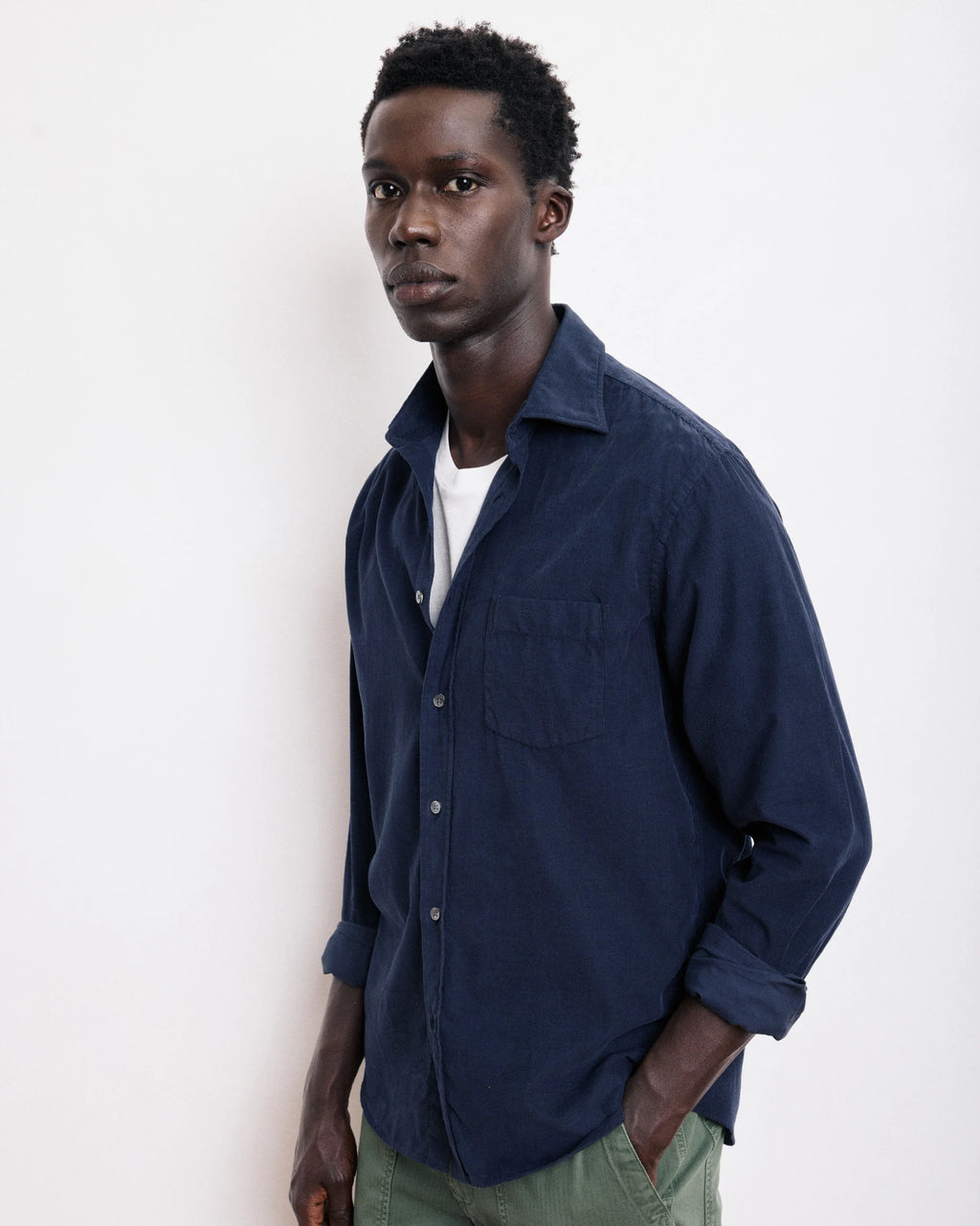 Hartford Paul Men's Navy Blue Thin Corduroy Shirt