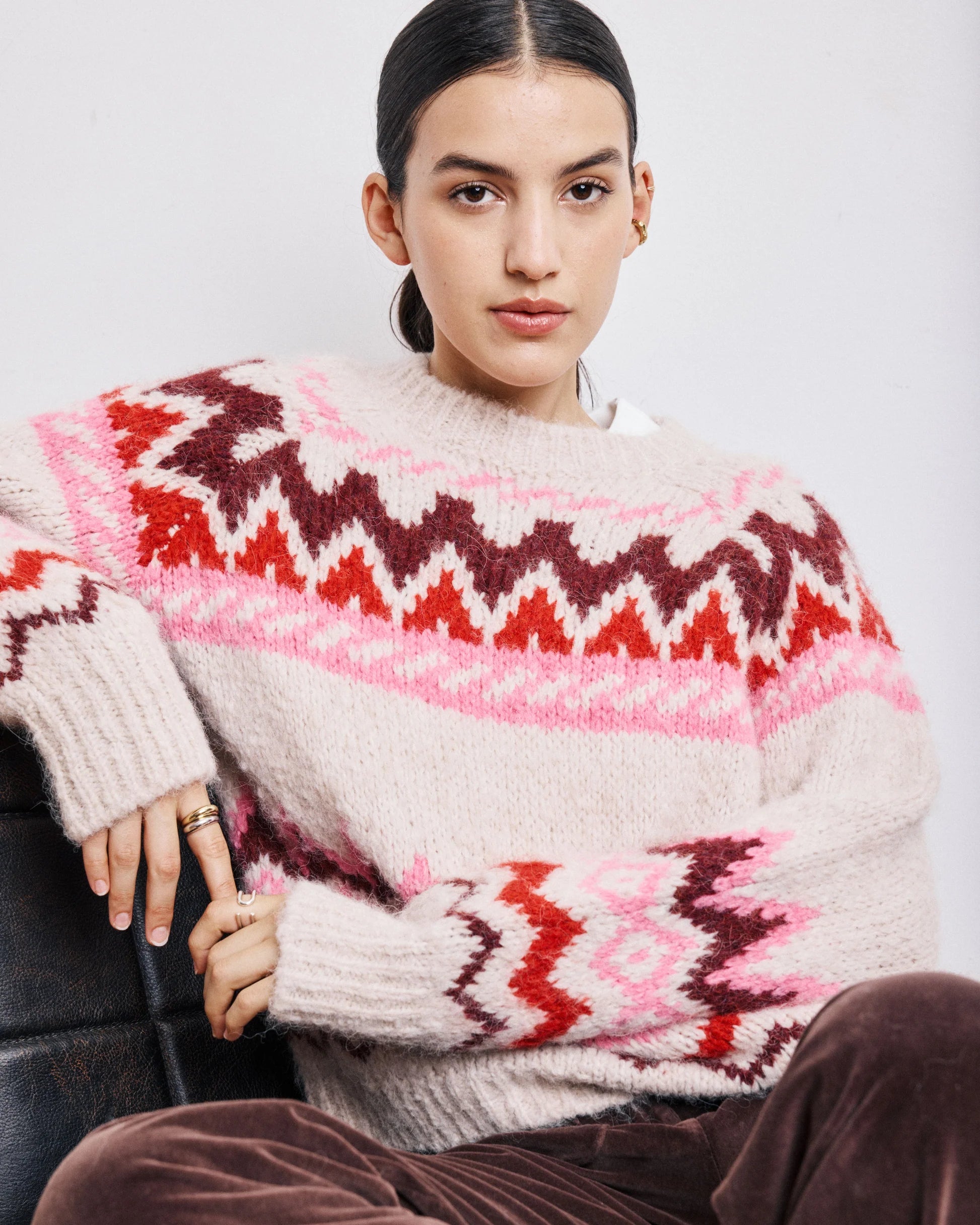 Hartford Magie Sweat - Off-White & Pink