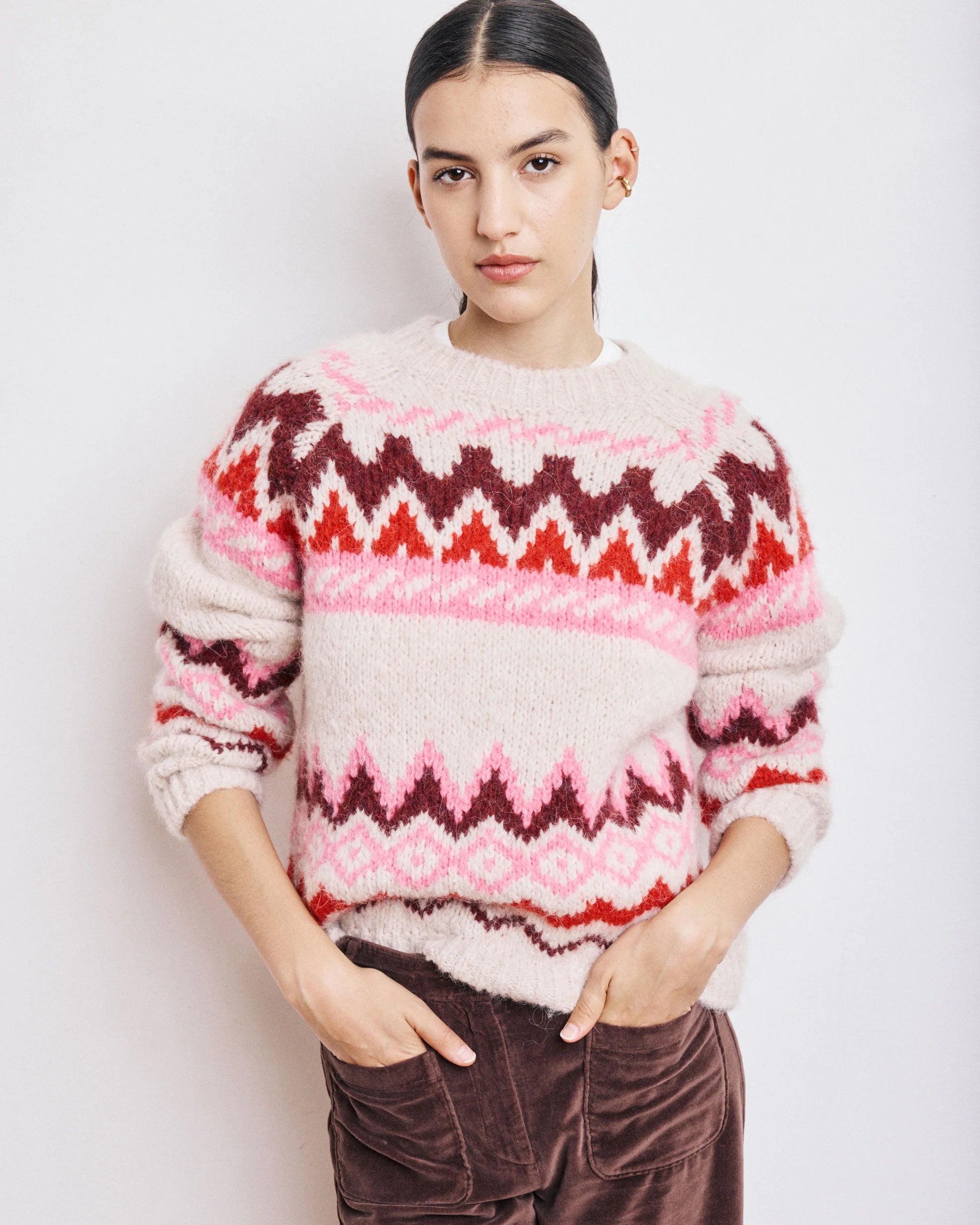 Hartford Magie Sweat - Off-White & Pink