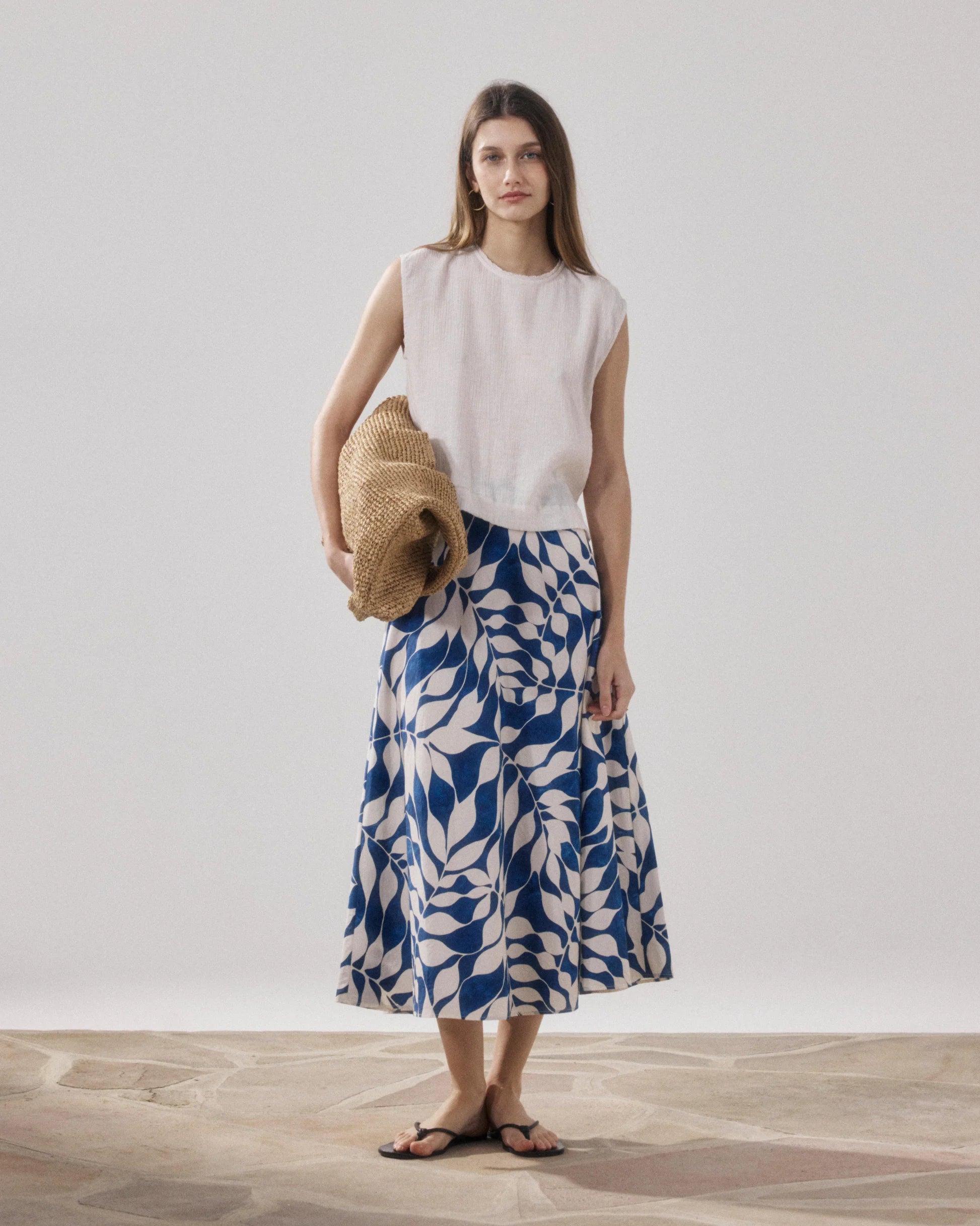 Hartford Joyce Skirt- White & Blue