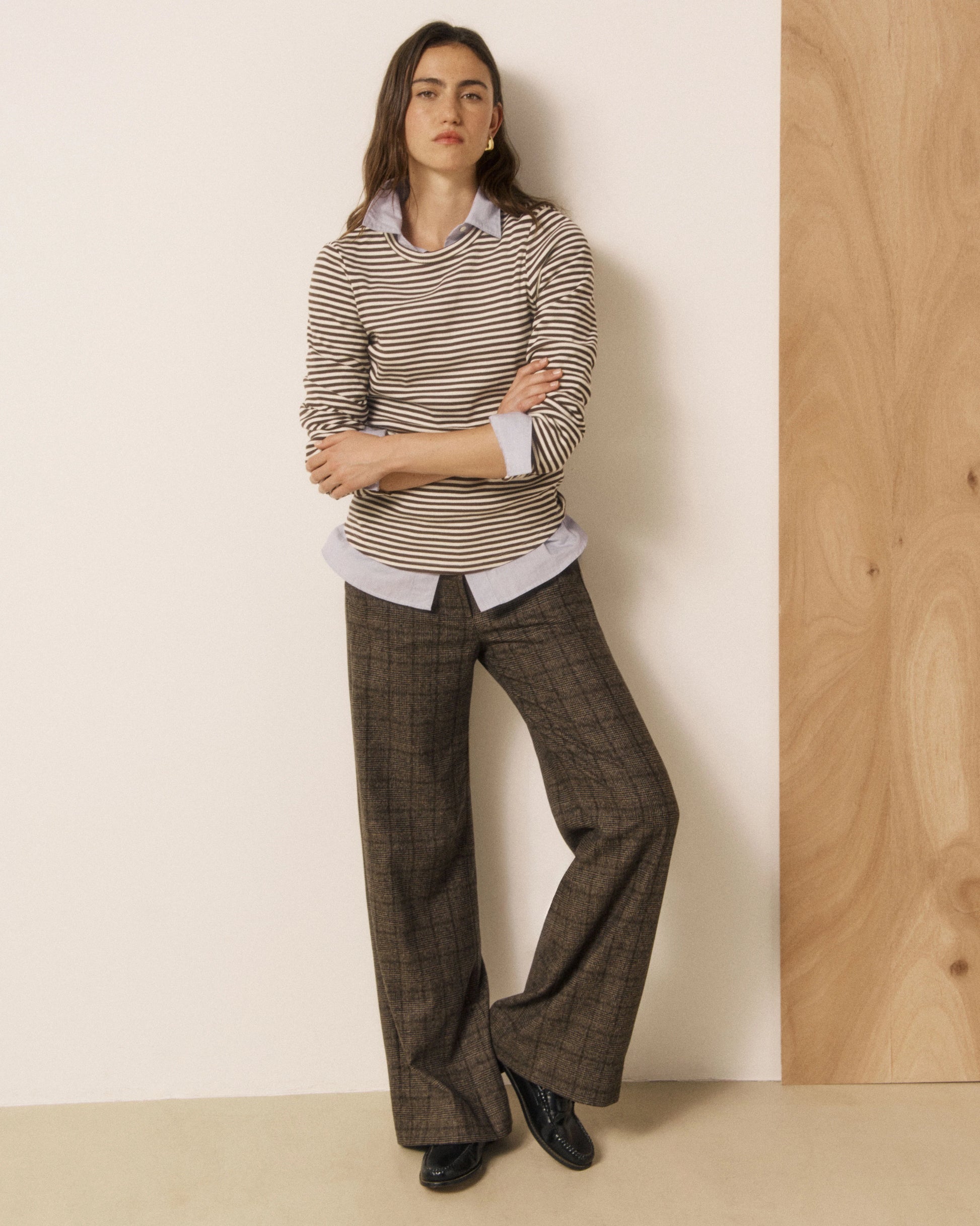 Hartford Taurua Striped Ribbed Long Sleeve Shirt - Choco