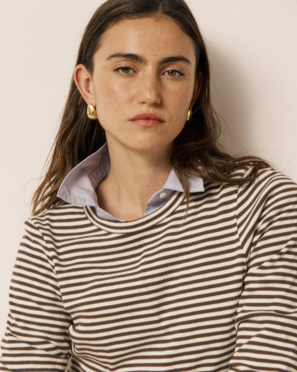 Hartford Taurua Striped Ribbed Long Sleeve Shirt - Choco