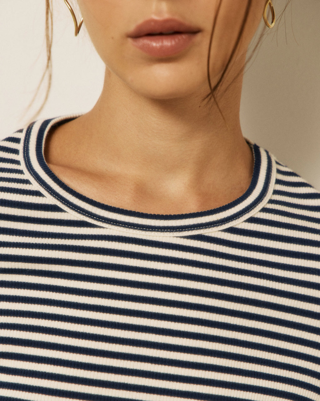 Hartford Taurua Striped Ribbed Long Sleeve Shirt - Navy