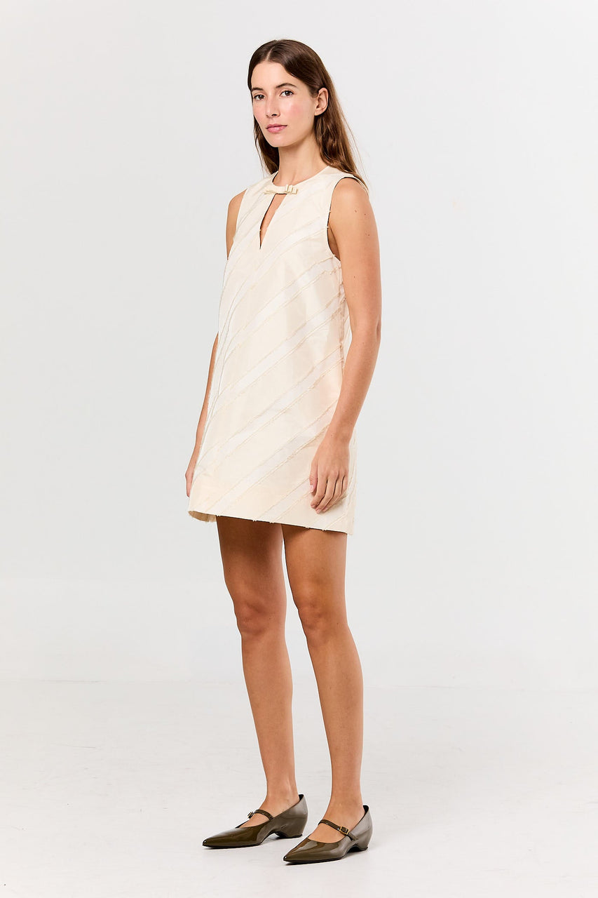 Ganni Striped Taffeta Mini Dress - Egret