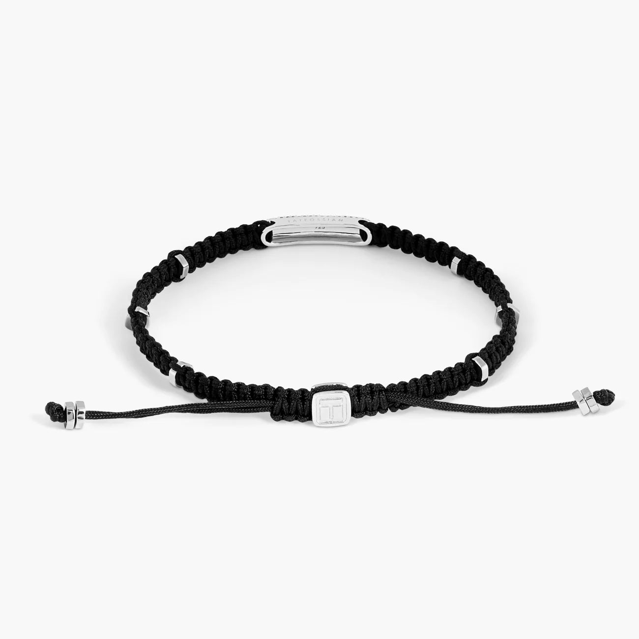 Tateossian Black Diamond Baton Bracelet in Black Macramé & Sterling Silver
