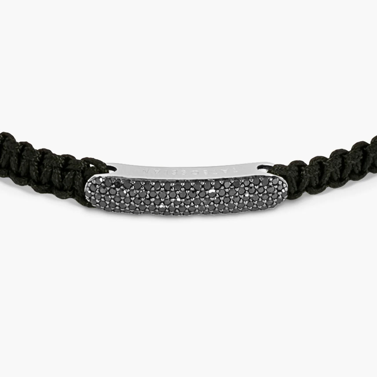 Tateossian Black Diamond Baton Bracelet in Black Macramé & Sterling Silver