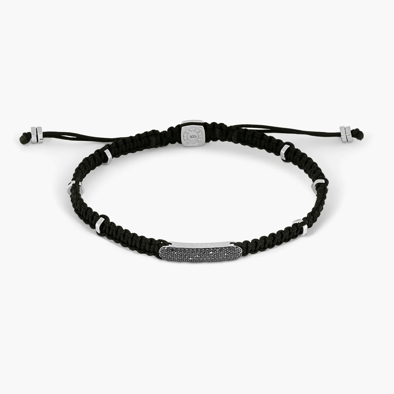 Tateossian Black Diamond Baton Bracelet in Black Macramé & Sterling Silver
