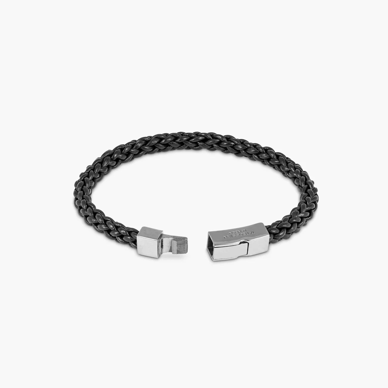 Tateossian Click Trenza Bracelet in Italian Black Leather with Black Rhodium Plated Sterling Silver