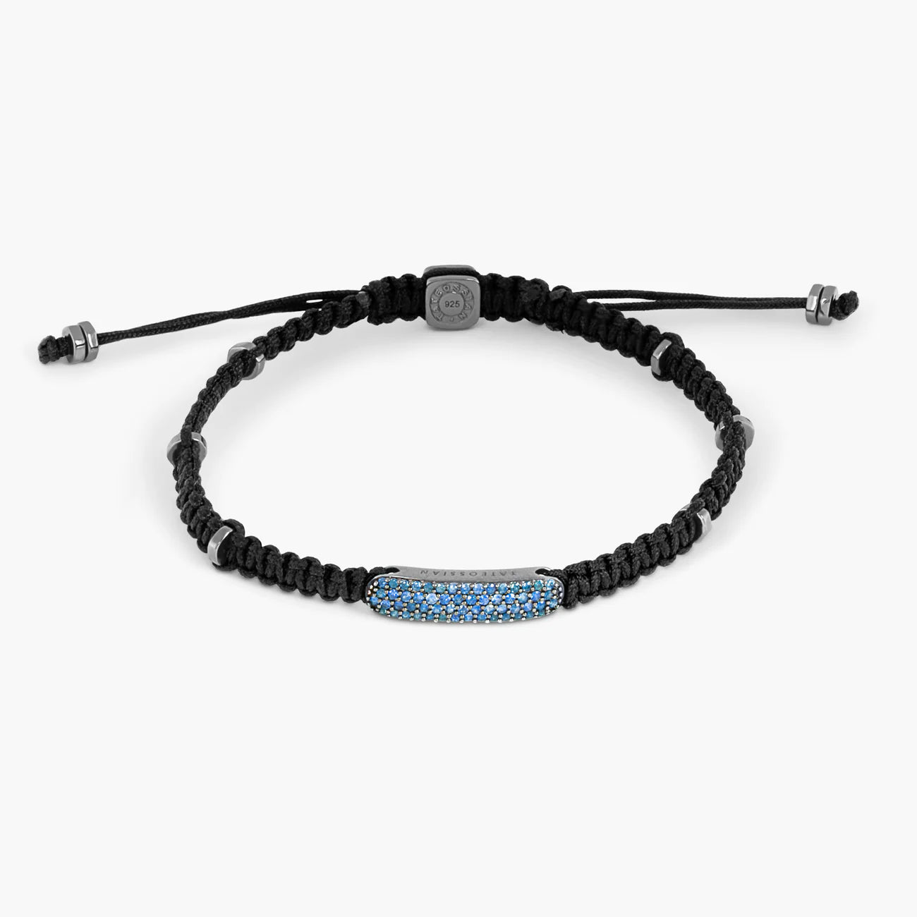 Tateossian Baton Bracelet Sapphire in Black Macrame & Black Rhodium Plated Sterling Silver