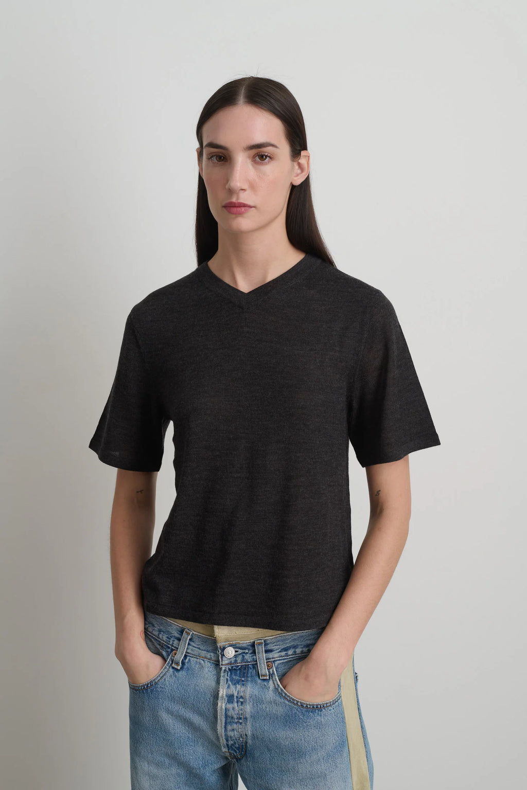 B Sides Short Sleeve V Neck - Charcoal
