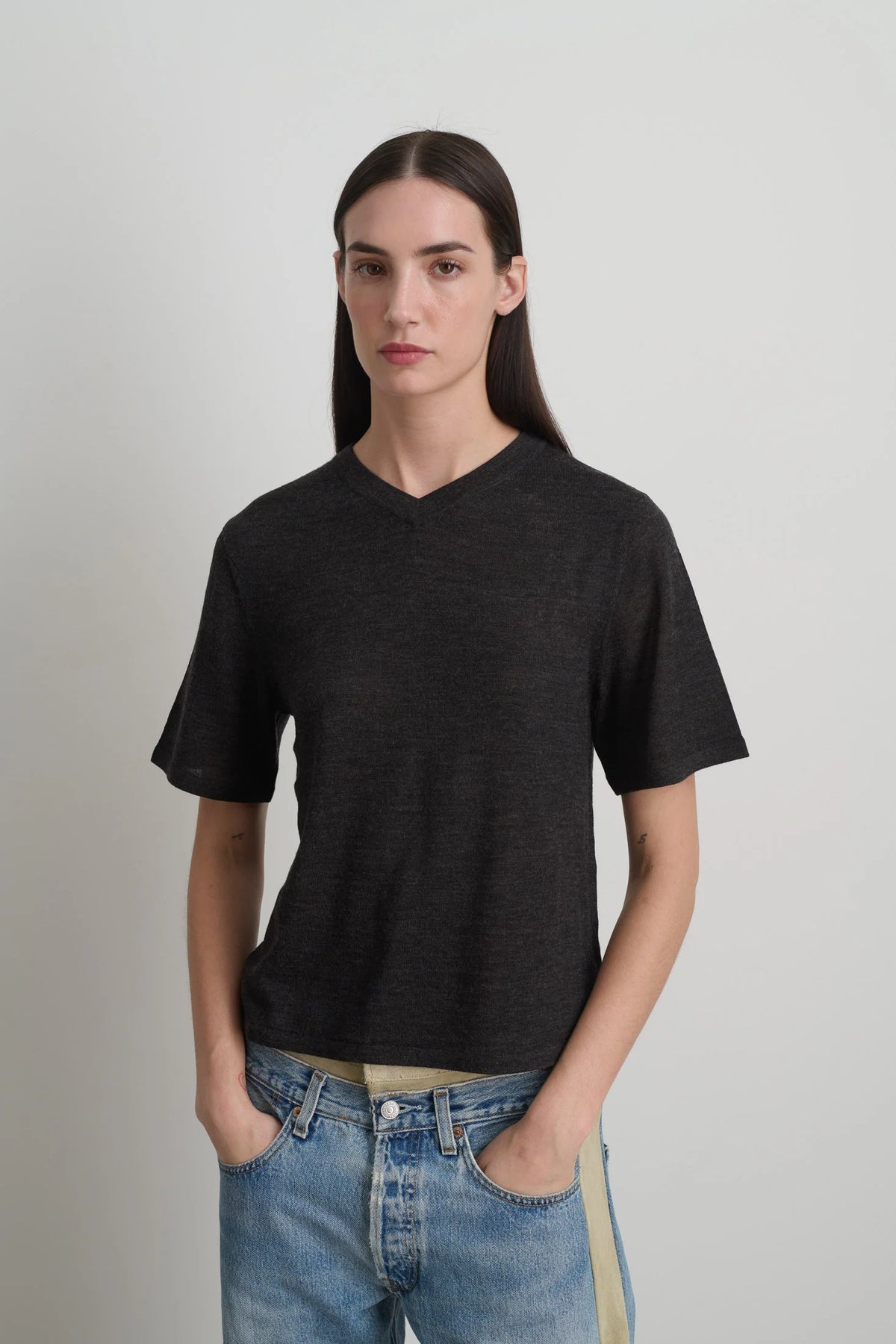 B Sides Short Sleeve V Neck - Charcoal