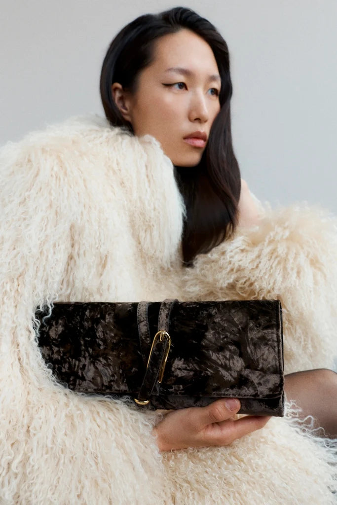 Liffner Belted Clutch Brown Velvet