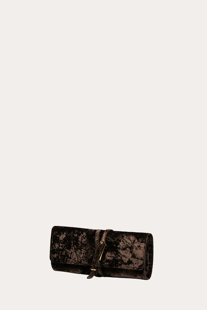Liffner Belted Clutch Brown Velvet